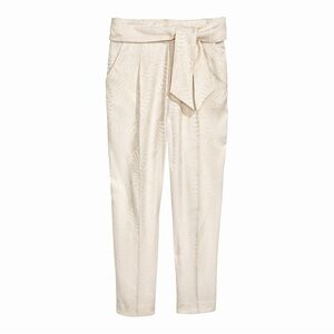 H&M Cream Ankle Length Trousers Pants with Belt & Pockets Size 6
